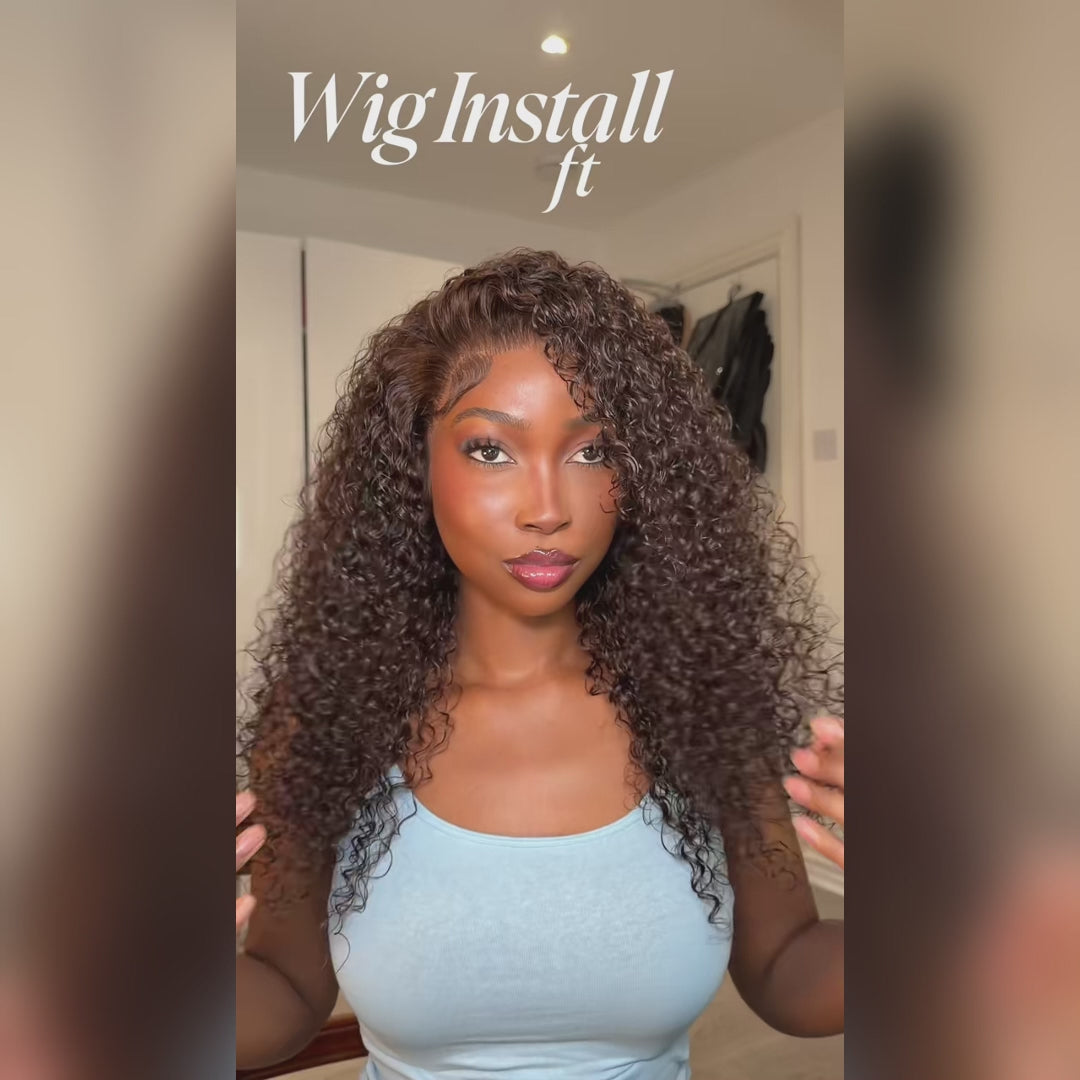 Chocolate Brown Burmese Curly Glueless Wig Human Hair Pull Go 13x6 Full Lace Snug Fit Drawstring Wear And Go Wig