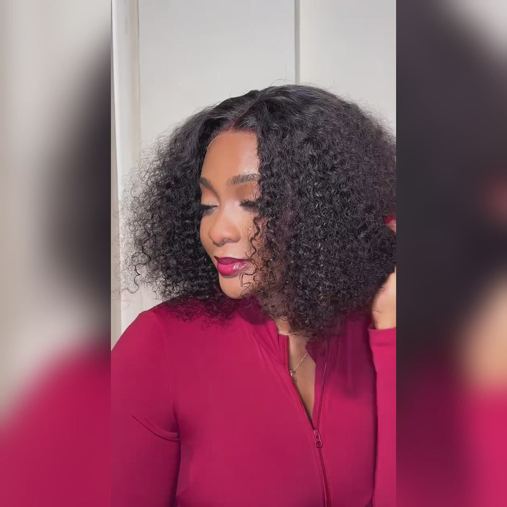 Kinky Curly 4x6 Wear & Go Short Bob Wig Pre-Bleach Knots Human Hair Glueless Pre-Cut Air Lace Wig