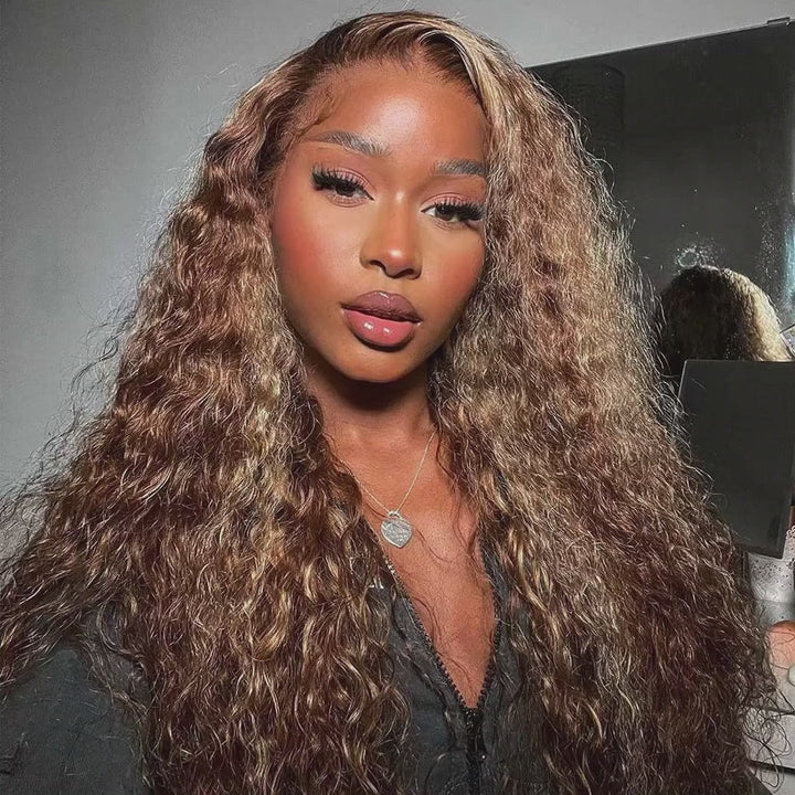 Pre-Cut Lace Pull Go Glueless Wig Honey Blonde Piano Highlight Color Curly Wear Go Wig