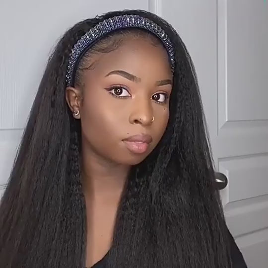 Super Sale Kinky Straight 30" Headband Human Hair Wigs Glueless Ready to Wear