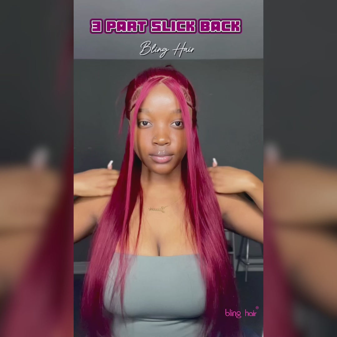 Bling Hair Burgundy Straight Lace Front Human Hair Wigs 99J Color Wear and Go Glueless 5x5 Lace Closure Wig
