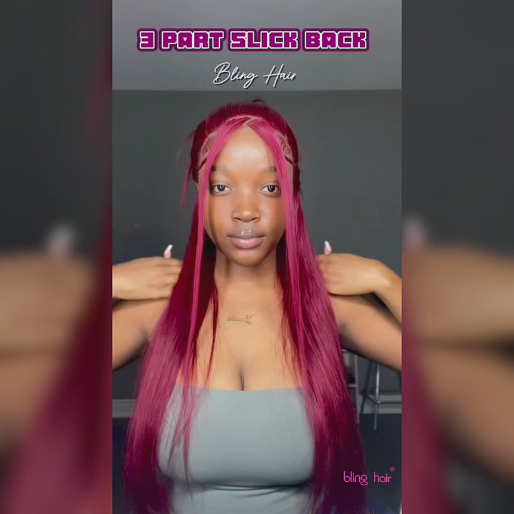 Bling Hair Burgundy Straight Lace Front Human Hair Wigs 99J Color Wear and Go Glueless 5x5 Lace Closure Wig
