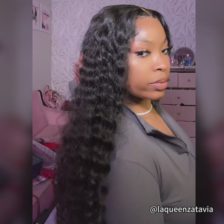 180% Density Deep Wave 13x6 13x4 Lace Frontal Wig Natural Color Human Hair Wig