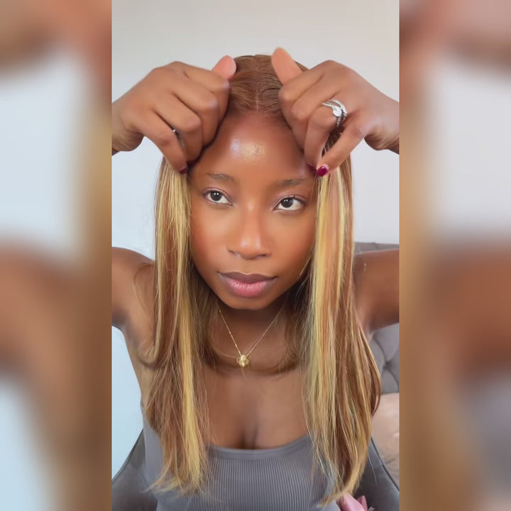Ready To Wear Pre-Cut 4x6 Highlight Piano Color Straight Glueless Bob Wig with Pre Plucked Hairline & Bleached Knots