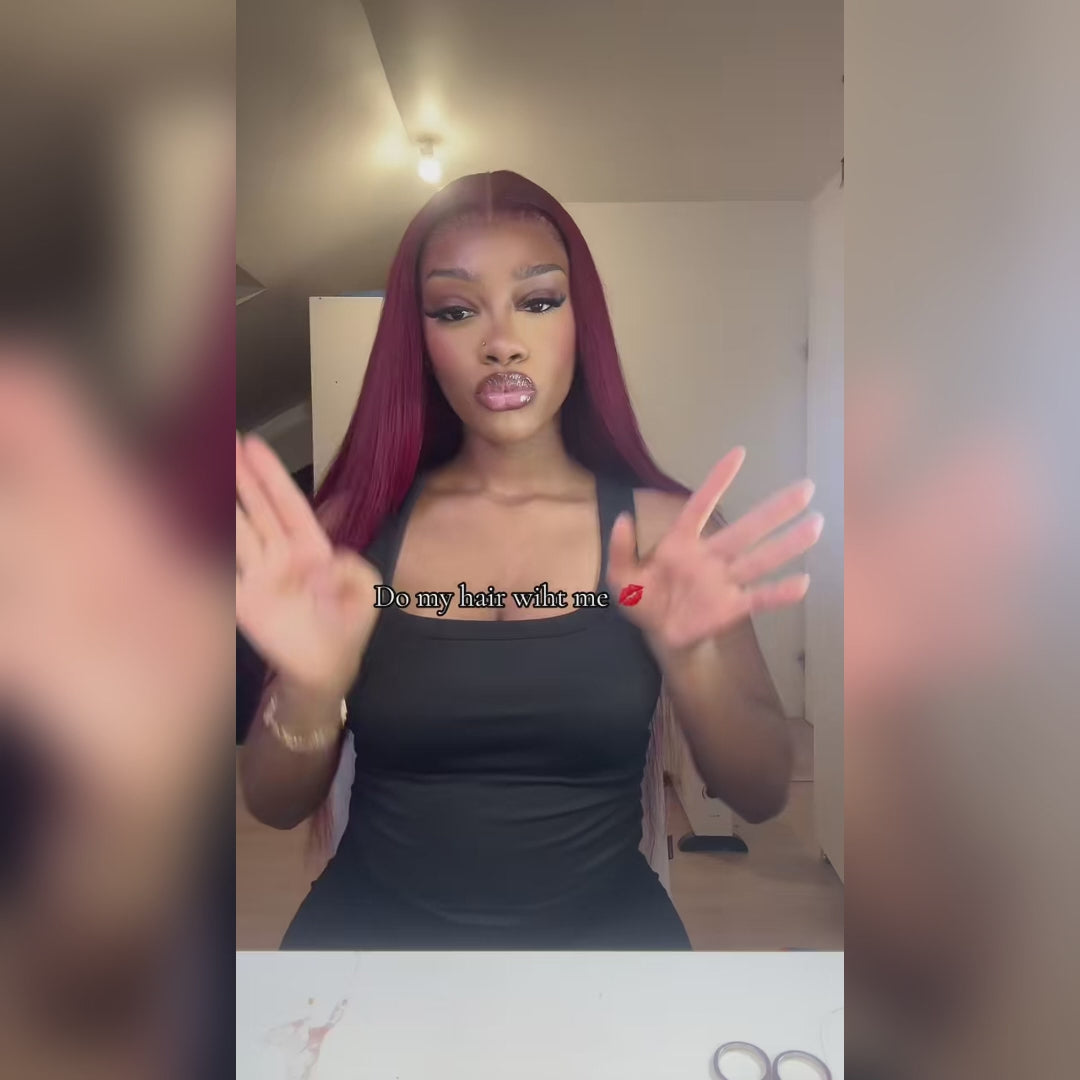 Burgundy Pre-cut Wigs Human Hair 99j Lace Front Wig 13x4 13x6 Straight Glueless Human Hair Wigs Pre Plucked Hairline