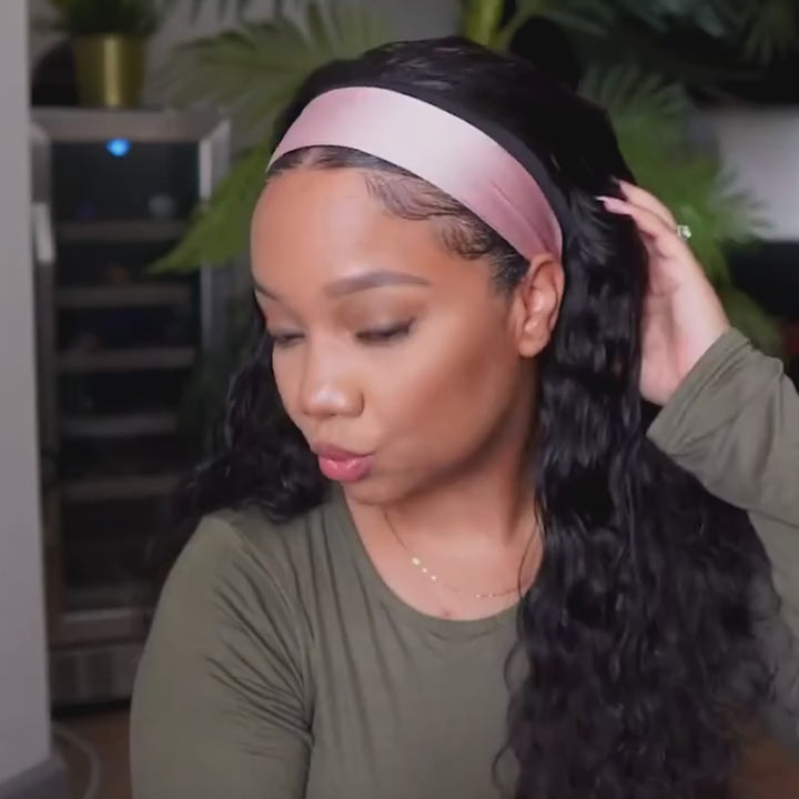 Super Sale Water Wave Headband Human Hair Wigs No Code Needed