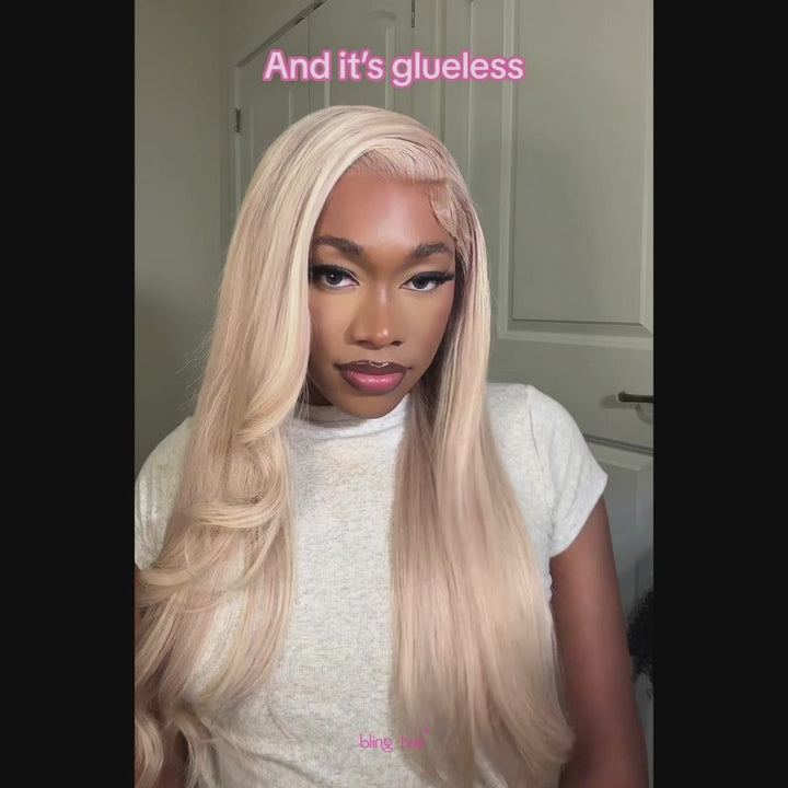 Perfect Flawless Ash Blonde Straight Highlight Glueless Lace Frontal Human Hair Wigs BlingHair