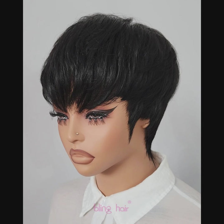 Pixie Cut Short Full Machine Made Human Hair Wigs No Lace No Glue