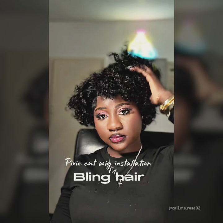 Short Curly Side Part 13x1 T Lace Bob Human Hair Wigs Pixie Cut