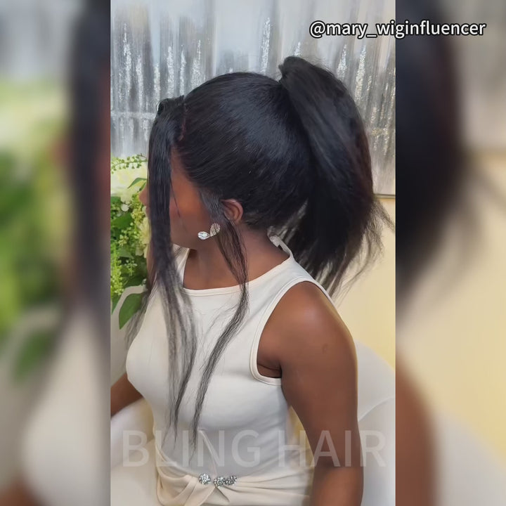 Bling Hair Kinky Straight 360 Lace Front Human Hair Wigs Invisible Strap