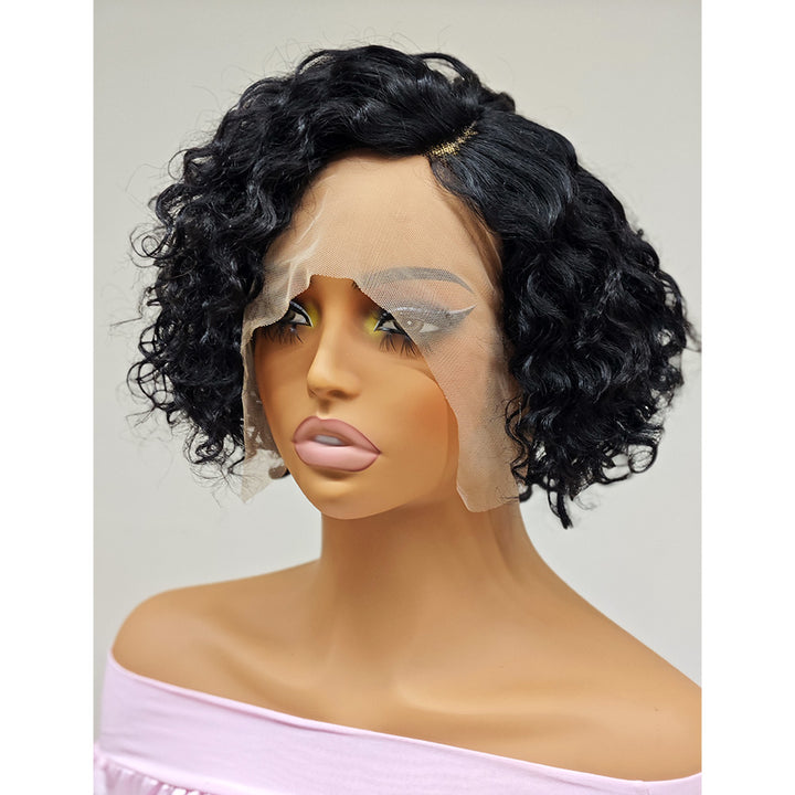 Short Curly Side Part 13x1 T Lace Bob Human Hair Wigs Pixie Cut