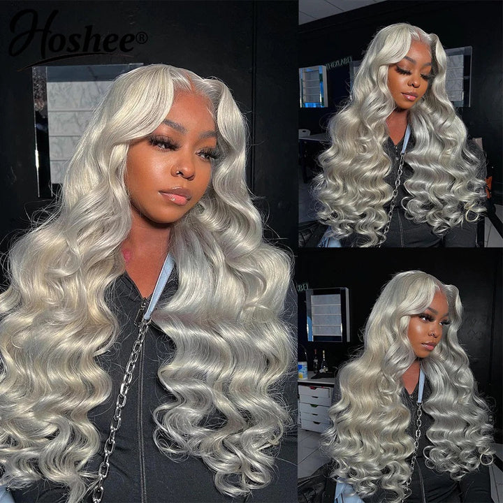 Silver Grey Body Wave Lace Frontal Human Brazilian Hair Colored Wigs For Women