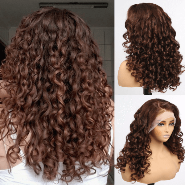 Spiral Curly #4 Dark Brown Pre-plucked Natural Hairline Glueless Human Hair Wig