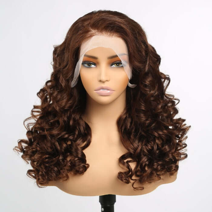 Spiral Curly #4 Dark Brown Pre-plucked Natural Hairline Glueless Human Hair Wig
