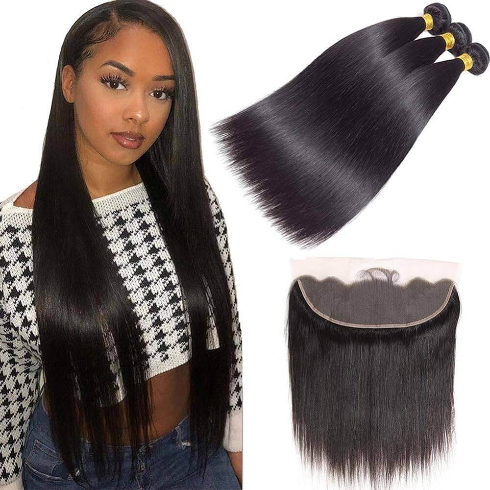 Straight Bundles With 13×4 Lace Frontal 10A Grade 100% Human Virgin Hair Bling Hair