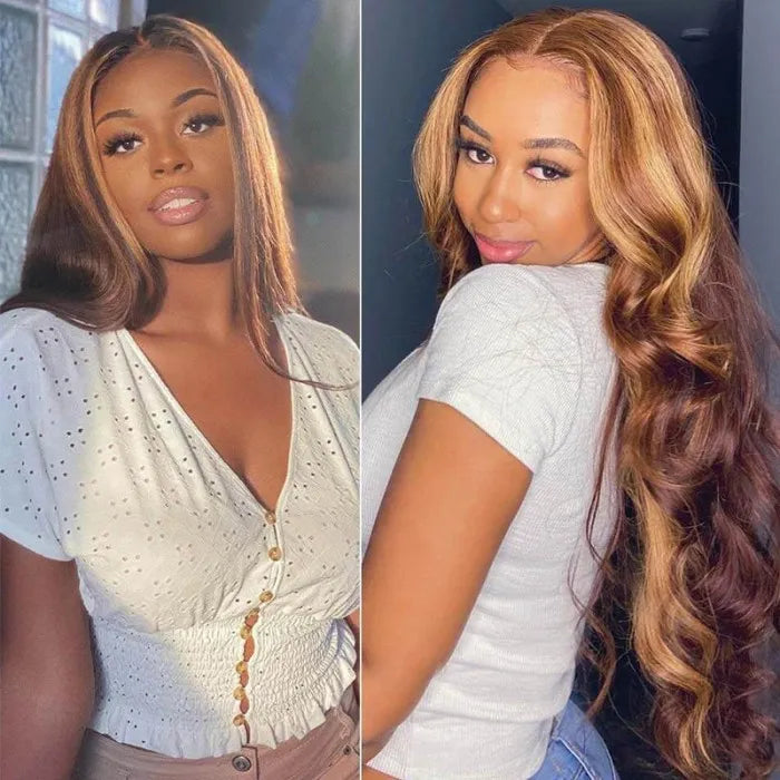 Wear Go Pre Cut Lace Honey Blonde Highlights Body Wave Air Wig