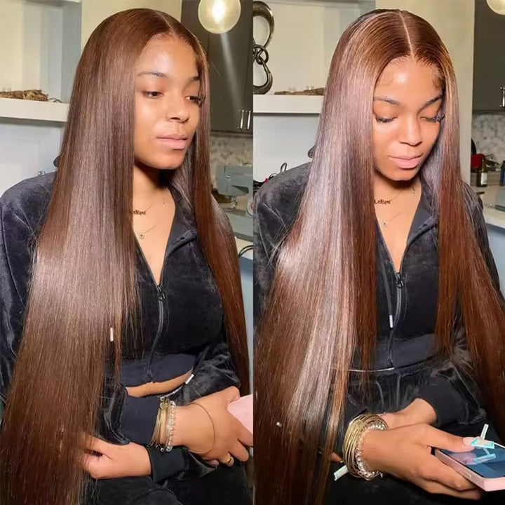 Bling Hair Brown 13x4/13x6 Lace Front Human Hair Wigs Color #4 Straight Lace Frontal Wig 180% Density