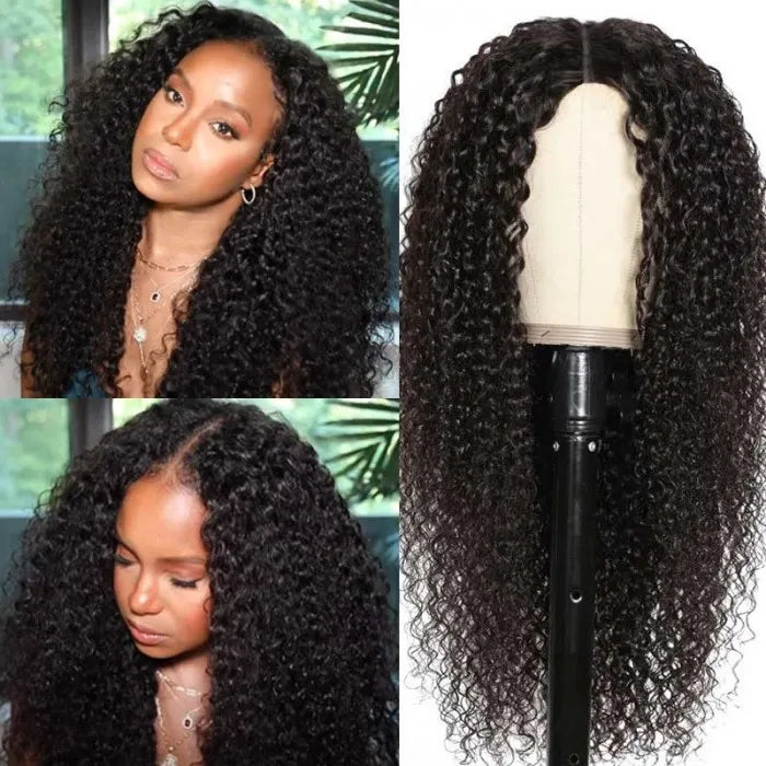 U Part Wig Human Hair Glueless Jerry Curly No Sew In No Gel NO Leave Out Beginner Friendly