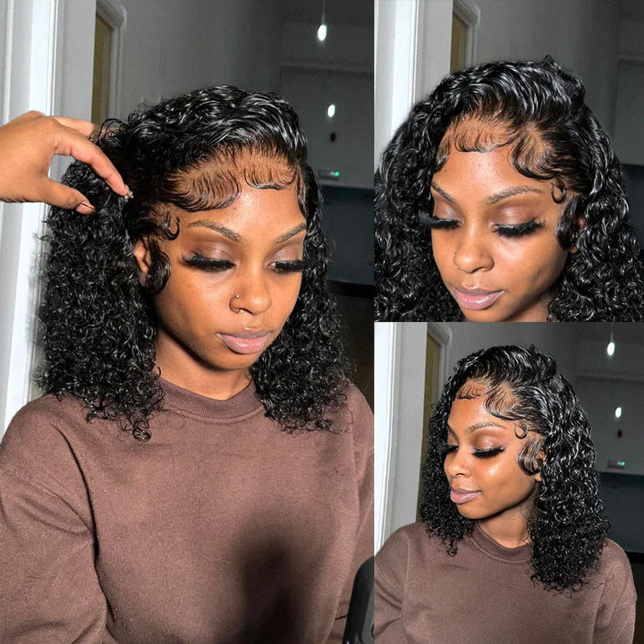Short Water Wave Curly Bob Wigs Pre Plucked Lace Wigs Human Hair For Women