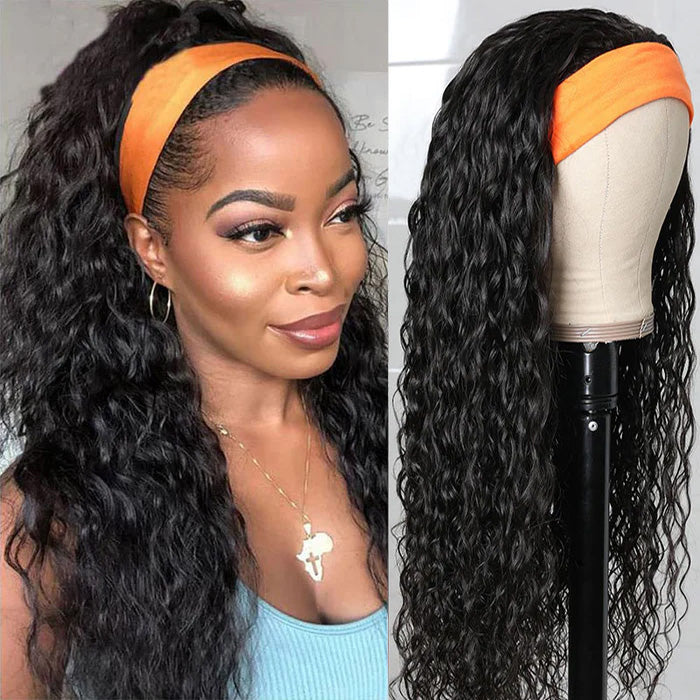 Super Sale Water Wave Headband Human Hair Wigs No Code Needed