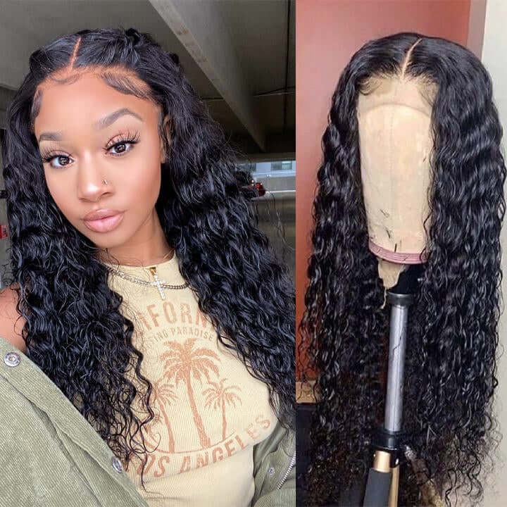 Water Wave Human Hair 4x4 Lace Closure Wig Brazilian Natural Hairline Wig BlingHair