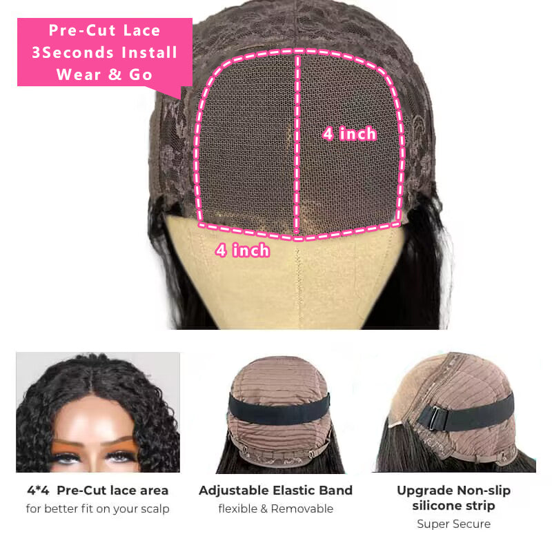Pre-bleach Knots Deep Wave HD Glueless Wig with Pre Cut Wig Wear&Go