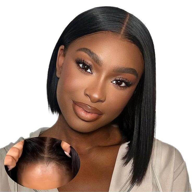 Wear&Go Glueless Pre Cut Lace Straight 4x6 Air Wig Lace Bob Human Hair Wig Bleached-Knots