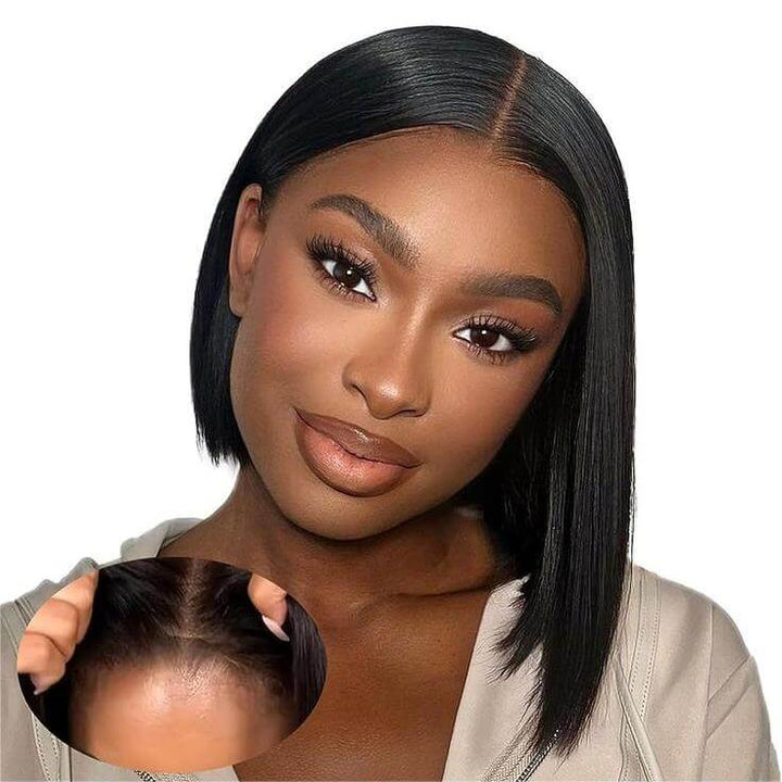 Wear&Go Glueless Pre Cut Lace Straight 4x6 Air Wig Lace Bob Human Hair Wig Bleached-Knots