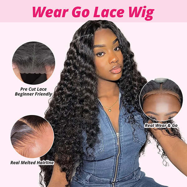 Put On & Go Pre Cut 5x5 Lace Deep Wave Glueless Ready to Wear Wig with Pre Plucked Hairline