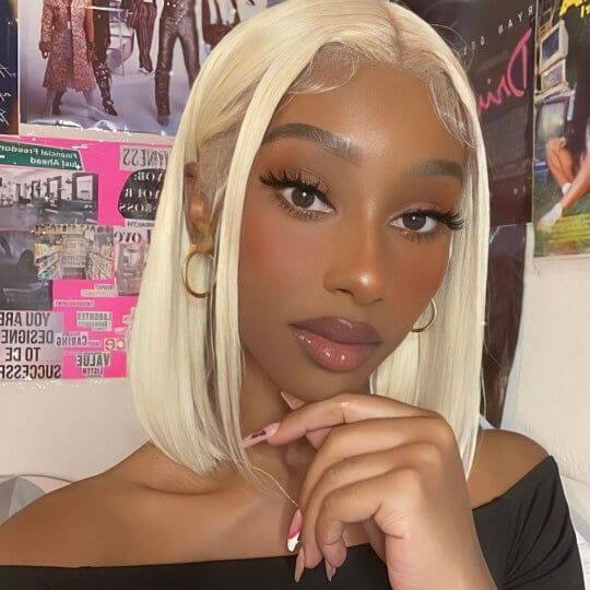 613 Blonde Short Bob Straight 13*4 Lace Front Human Hair Wigs 4*4 Lace Closure Wig