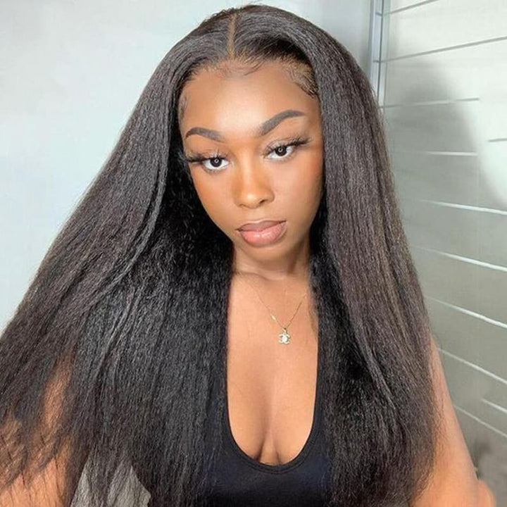 Kinky Straight Human Hair Wigs 13x4 Lace Wig Natural Hairline Preplucked With Baby Hair