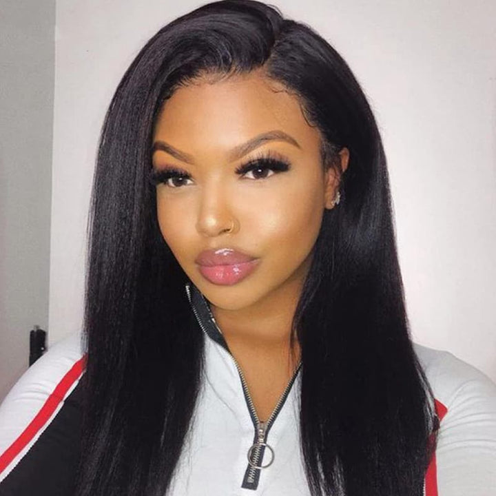 Kinky Straight Human Hair Wigs 13x4 Lace Wig Natural Hairline Preplucked With Baby Hair