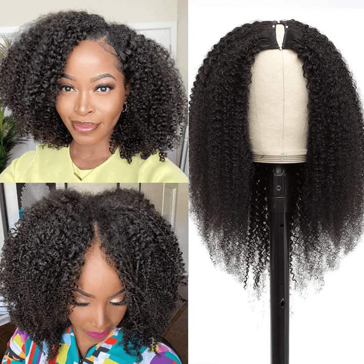 Glueless New V Part Kinky Curly 0 Skill Needed Natural Scalp Wig