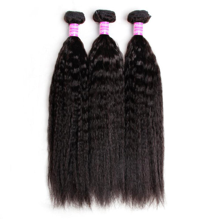 Kinky Straight 3 Bundles 100% Human Hair Weave Bundles