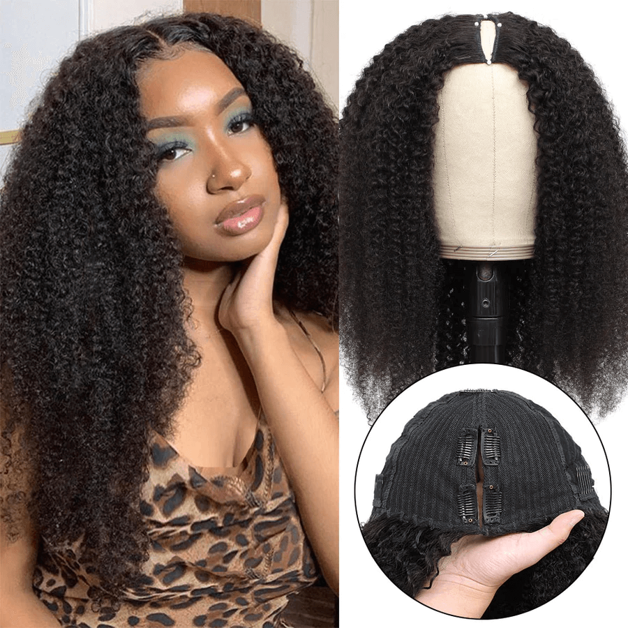 Glueless New V Part Kinky Curly 0 Skill Needed Natural Scalp Wig