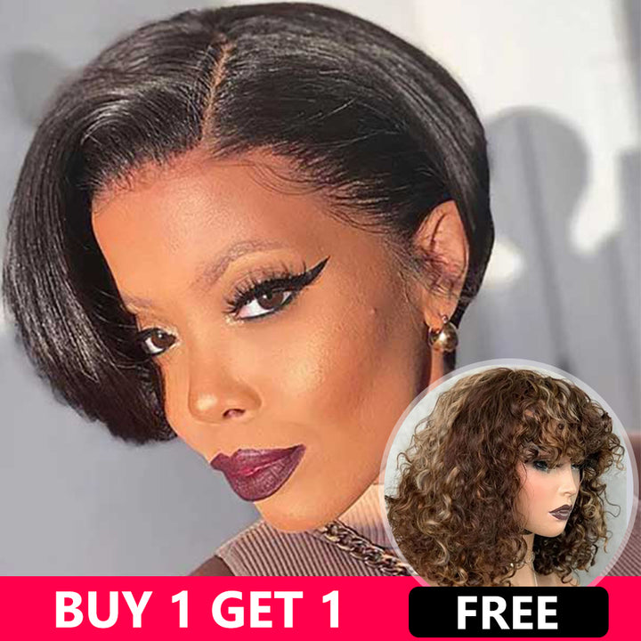 Buy One Get One Free Pixie Cut Bob Wig Plus Highlight Curly Wig With Bang