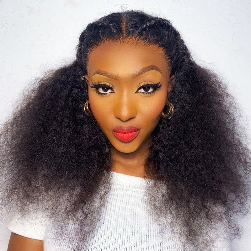 Kinky Curly Lace Front Human Hair Wigs Pre plucked Lace Frontal Wigs