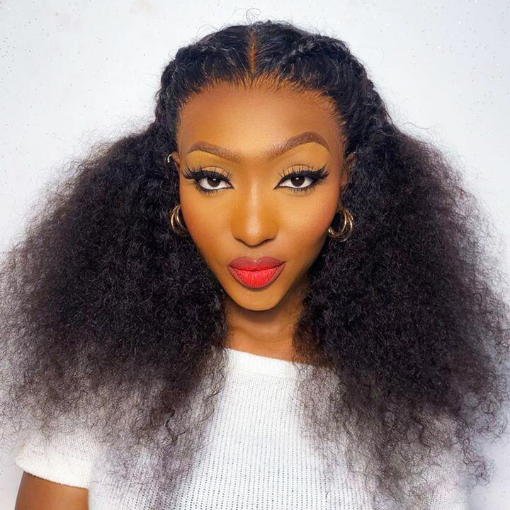 Kinky Curly Lace Front Human Hair Wigs Pre plucked Lace Frontal Wigs