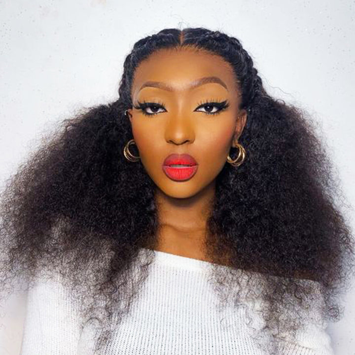 Kinky Curly Lace Front Human Hair Wigs Pre plucked Lace Frontal Wigs