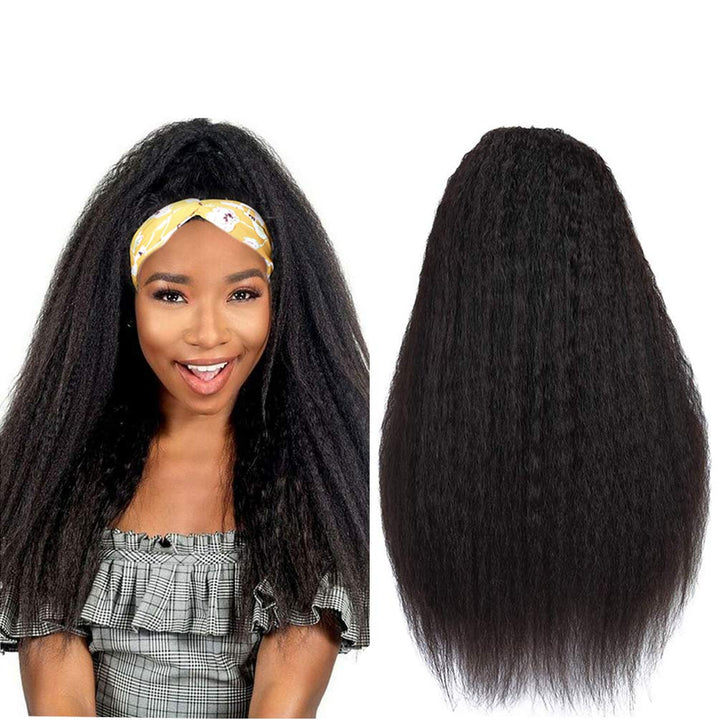 Brazilian Kinky Straight Glueless Headband Wig 180% 220% Density Human Hair Wigs Bling Hair