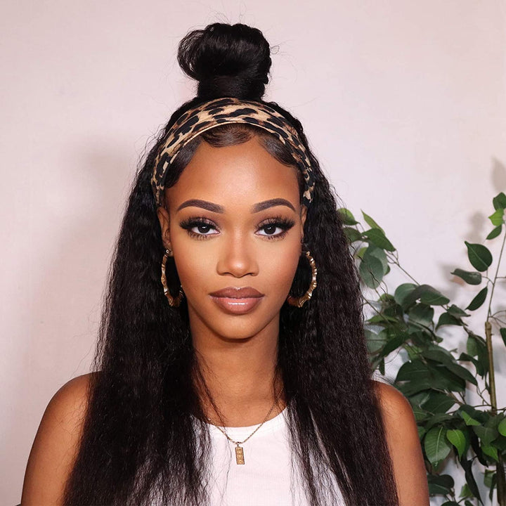 Brazilian Kinky Straight Glueless Headband Wig 180% 220% Density Human Hair Wigs Bling Hair