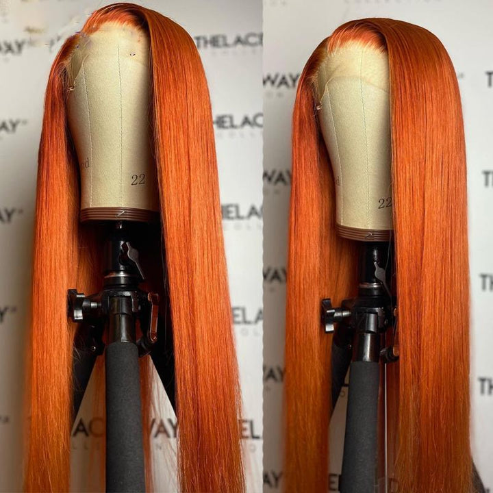 Ginger Orange Straight Human Hair Transparent Lace Front Wig