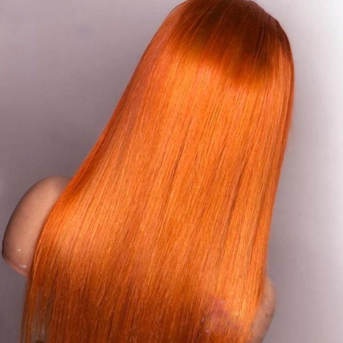 Ginger Orange Straight Human Hair Transparent Lace Front Wig