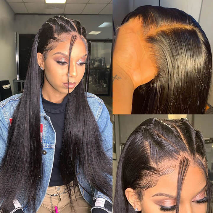 Super Sale $109=22" Straight 13x4 Lace Front Human Hair Wigs 150% Density