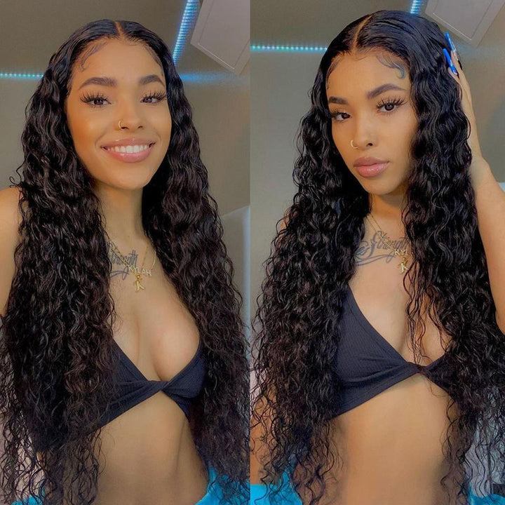 Water Wave Human Hair 4x4 Lace Closure Wig Brazilian Natural Hairline Wig BlingHair
