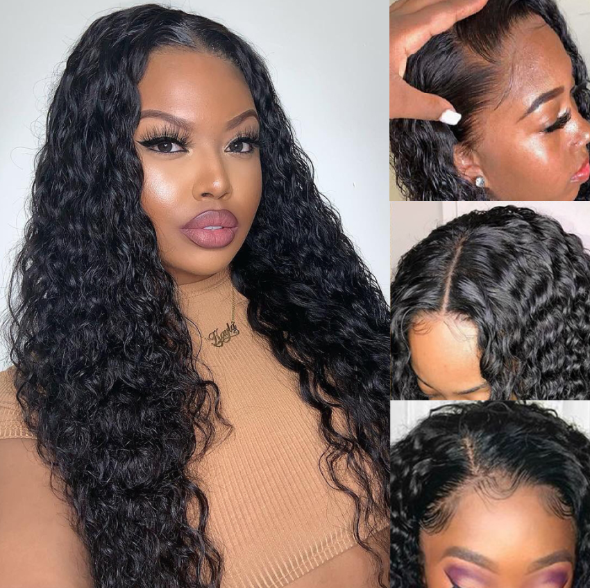 Water Wave Human Hair 4x4 Lace Closure Wig Brazilian Natural Hairline Wig BlingHair