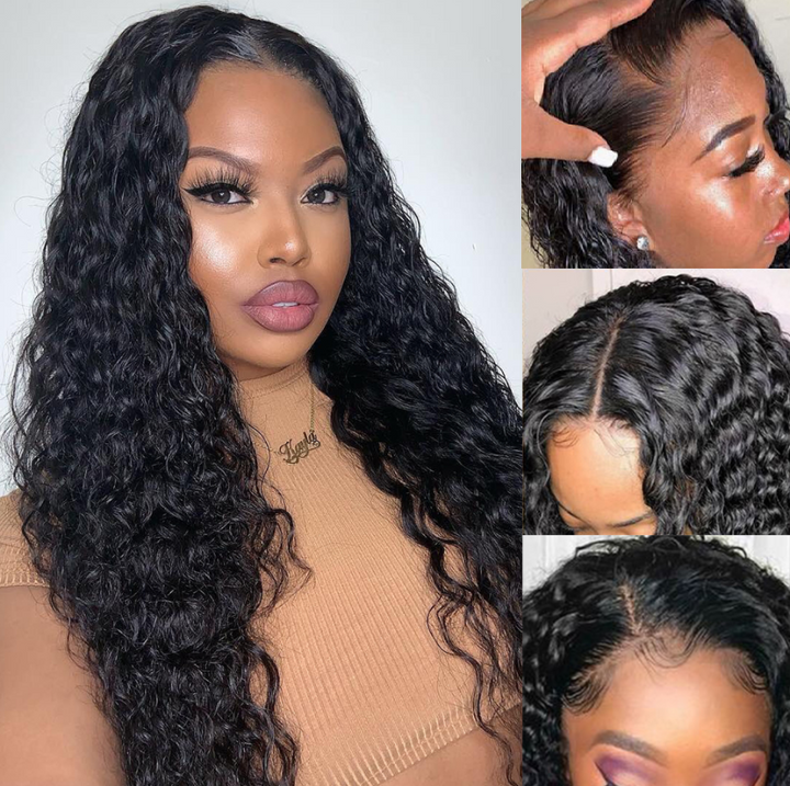 Water Wave Human Hair 4x4 Lace Closure Wig Brazilian Natural Hairline Wig BlingHair