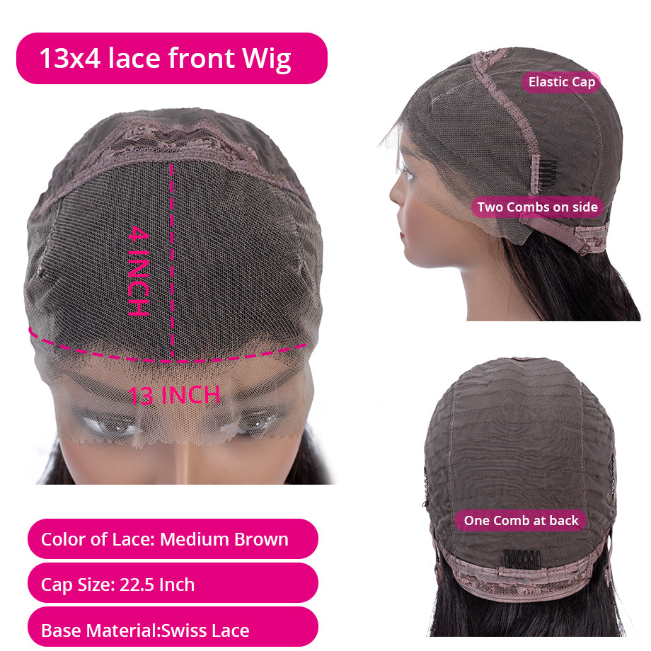 99J Straight 13x4 Lace Front Human Hair Wigs For Black Women Brazilian Hair Wigs 150%&180% Pre Plucked Wigs - Bling Hair