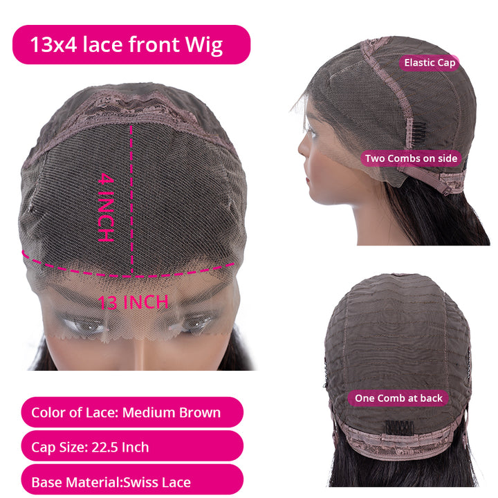 99J Straight 13x4 Lace Front Human Hair Wigs For Black Women Brazilian Hair Wigs 150%&180% Pre Plucked Wigs - Bling Hair