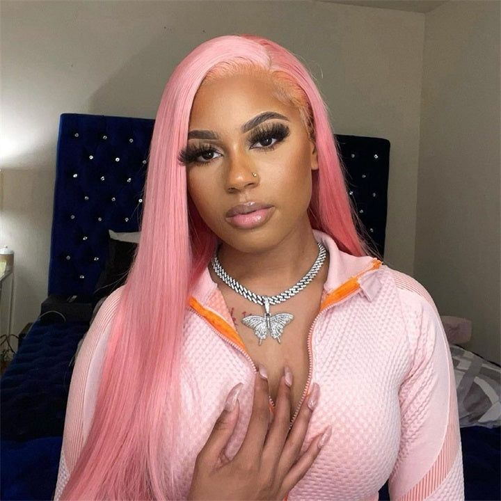 Light Pink Color Straight Lace Front Wig